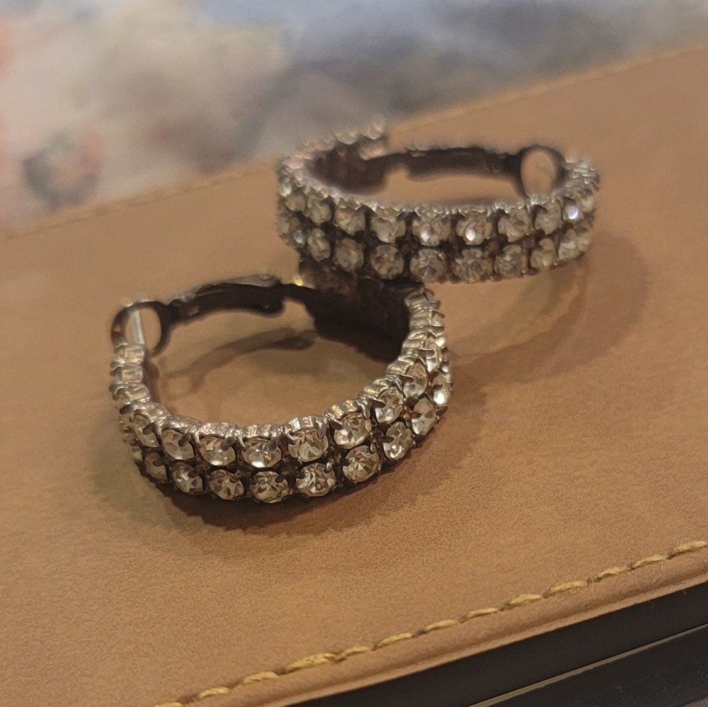 Elegant Silver-Rhinestone Hoop Earrings